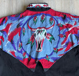 Womens Large - Vintage 90s SW Cowgirl Black / Southwestern / Cow Skull Button Up Shirt w/ Peek-a-boo Cut Out