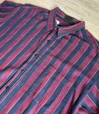 L/XL - Vintage 80s Maroon/Navy Striped Flannel Button Up Shirt