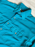 Large - Vintage 90s Panhandle Slim Turquoise/Teal Green Silky Button Up Shirt