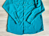 Large - Vintage 90s Panhandle Slim Turquoise/Teal Green Silky Button Up Shirt