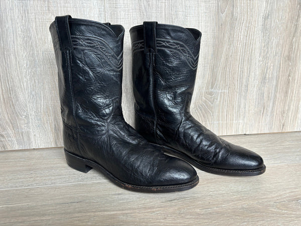 Size 10D Justin Black Smooth Quill Ostrich Cowboy Boots