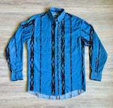 Medium - Vintage 90s Express Rider Baby Blue/ Southwest Striped Button Up Shirt