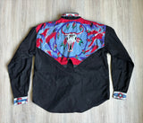Womens Large - Vintage 90s SW Cowgirl Black / Southwestern / Cow Skull Button Up Shirt w/ Peek-a-boo Cut Out