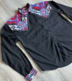 Womens Large - Vintage 90s SW Cowgirl Black / Southwestern / Cow Skull Button Up Shirt w/ Peek-a-boo Cut Out