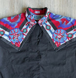 Womens Large - Vintage 90s SW Cowgirl Black / Southwestern / Cow Skull Button Up Shirt w/ Peek-a-boo Cut Out