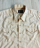L/XL - Vintage 70s Panhandle Slim Peach Polyester Stripe / Raindrop Textured Western Pearlsnap Shirt