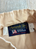 L/XL - Vintage 70s Panhandle Slim Peach Polyester Stripe / Raindrop Textured Western Pearlsnap Shirt