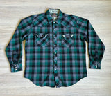 M/L - Vintage 80s Greatland Green Black Gray Plaid Flannel Western Pearlsnap Shirt