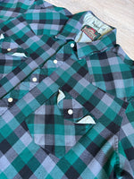M/L - Vintage 80s Greatland Green Black Gray Plaid Flannel Western Pearlsnap Shirt