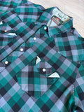 M/L - Vintage 80s Greatland Green Black Gray Plaid Flannel Western Pearlsnap Shirt