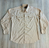 L/XL - Vintage 70s Panhandle Slim Peach Polyester Stripe / Raindrop Textured Western Pearlsnap Shirt