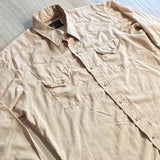 L/XL - Vintage 70s Panhandle Slim Peach Polyester Stripe / Raindrop Textured Western Pearlsnap Shirt