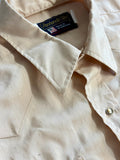L/XL - Vintage 70s Panhandle Slim Peach Polyester Stripe / Raindrop Textured Western Pearlsnap Shirt