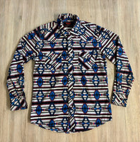Sm/Med - Classic Rock & Roll Denim White/Blue Southwestern Pearlsnap Western Shirt