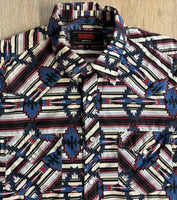Sm/Med - Classic Rock & Roll Denim White/Blue Southwestern Pearlsnap Western Shirt