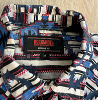 Sm/Med - Classic Rock & Roll Denim White/Blue Southwestern Pearlsnap Western Shirt