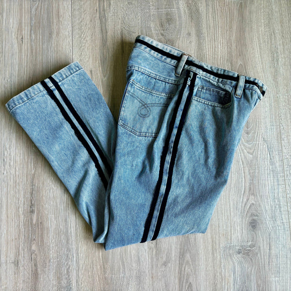 Vintage 90s Jeanology / Newport News Light Wash Relaxed Fit Jeans w/Velvet Stripes (29 Waist)