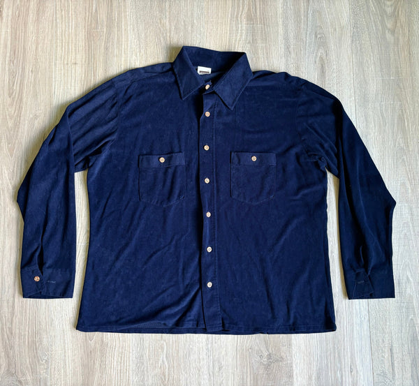 Large - Vintage 70s Montgomery Ward Navy Terry Button Up Shirt