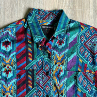 Women's Med - Vintage 90s Frontier Series Wild Abstract Green Aztec Button Up Western Shirt