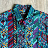 Women's Med - Vintage 90s Frontier Series Wild Abstract Green Aztec Button Up Western Shirt