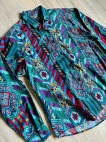 Women's Med - Vintage 90s Frontier Series Wild Abstract Green Aztec Button Up Western Shirt