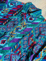 Women's Med - Vintage 90s Frontier Series Wild Abstract Green Aztec Button Up Western Shirt