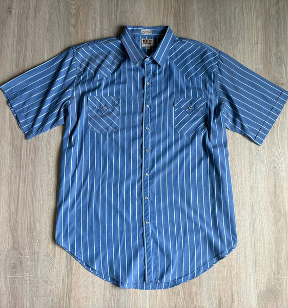 2X - Vintage 90s ELY Navy Blue Red / White Striped Short Sleeve Western Pearlsnap Shirt