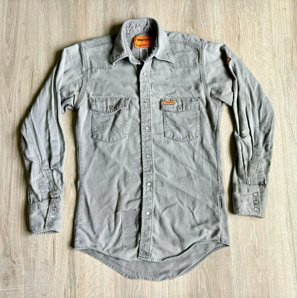 Sm/Med - Classic Wrangler Gray Western Pearlsnap FR Work Shirt