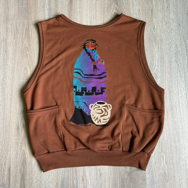 Medium - Vintage 90s Lida Souers Native American Short Sleeve Sweatshirt w/Pockets