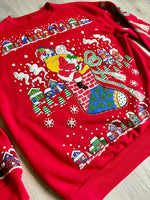 Med/Lrg - Vintage 80s Puff Print Christmas / Santa Claus / Snow Grandma Sweatshirt