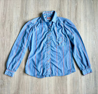 Womens Med - Vintage 70s TemTex Blue/Red Stripe Button Up Shirt