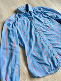 Womens Med - Vintage 70s TemTex Blue/Red Stripe Button Up Shirt