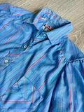 Womens Med - Vintage 70s TemTex Blue/Red Stripe Button Up Shirt