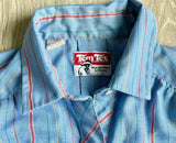 Womens Med - Vintage 70s TemTex Blue/Red Stripe Button Up Shirt