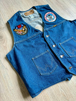 Large - Vintage 80s Wrangler Western Denim Western / Biker Vest with Patches (Eagle, etc)