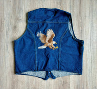 Large - Vintage 80s Wrangler Western Denim Western / Biker Vest with Patches (Eagle, etc)