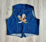 Large - Vintage 80s Wrangler Western Denim Western / Biker Vest with Patches (Eagle, etc)