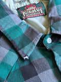 Vintage 80s Greatland Green Black Gray Plaid Flannel Western Pearlsnap Shirt (Med/Lrg)