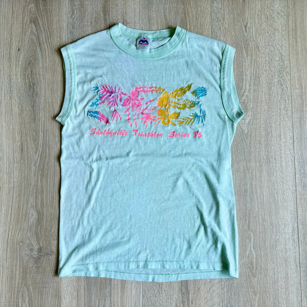 Small - Vintage 80s Shelbyville Triathlon 1986 Sleeveless T-Shirt / Tank