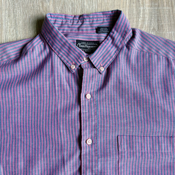 Medium - Vintage 80s Bon Homme Striped Button Up Shirt