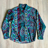 Women's Med - Vintage 90s Frontier Series Wild Abstract Green Aztec Button Up Western Shirt