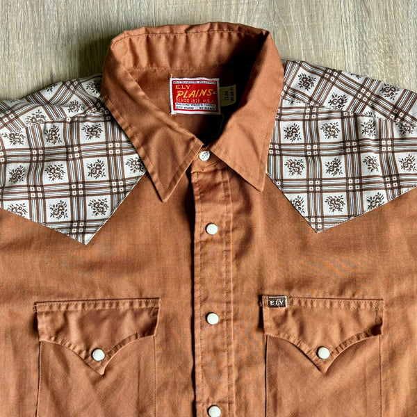 Large - Vintage 60s/70s ELY Brown / Bandana Western Pearlsnap Shirt