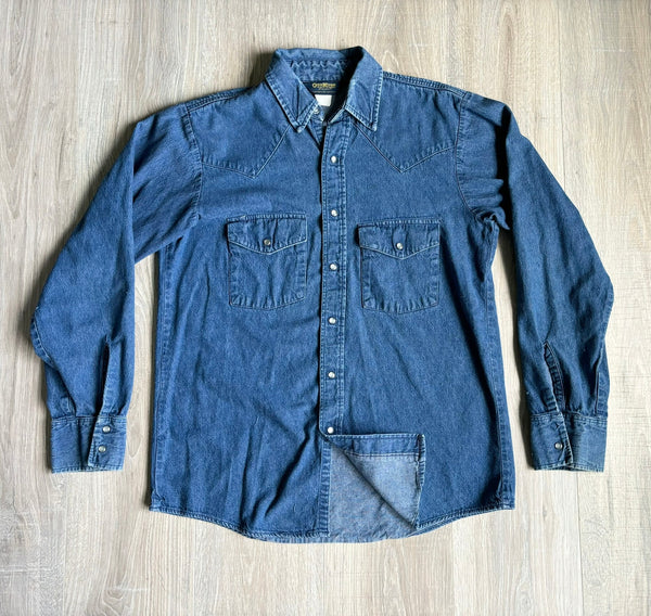Medium - Vintage 80s OshKosh b'Gosh Denim Pearlsnap Western Work Shirt
