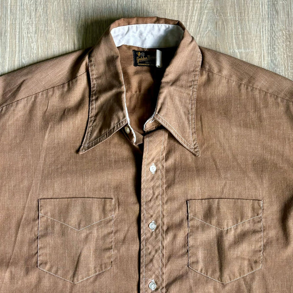 L/XL - Vintage 50s/60s Golden Touch Brown Chambray Leisure Shirt