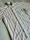 M/L - Classic Roper Brown / White / Gold Striped Short Sleeve Western Pearlsnap Shirt