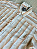 M/L - Classic Roper Brown / White / Gold Striped Short Sleeve Western Pearlsnap Shirt