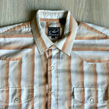 M/L - Classic Roper Brown / White / Gold Striped Short Sleeve Western Pearlsnap Shirt