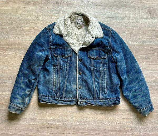 Large - Vintage 70s Silver Spur Western Sherpa Lined Denim Trucker Jacket / Coat