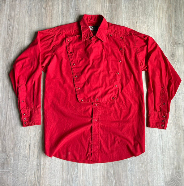 XL- Vintage 80s Panhandle Slim Red Western Bib Front Pearlsnap Shirt