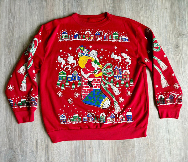Med/Lrg - Vintage 80s Puff Print Christmas / Santa Claus / Snow Grandma Sweatshirt